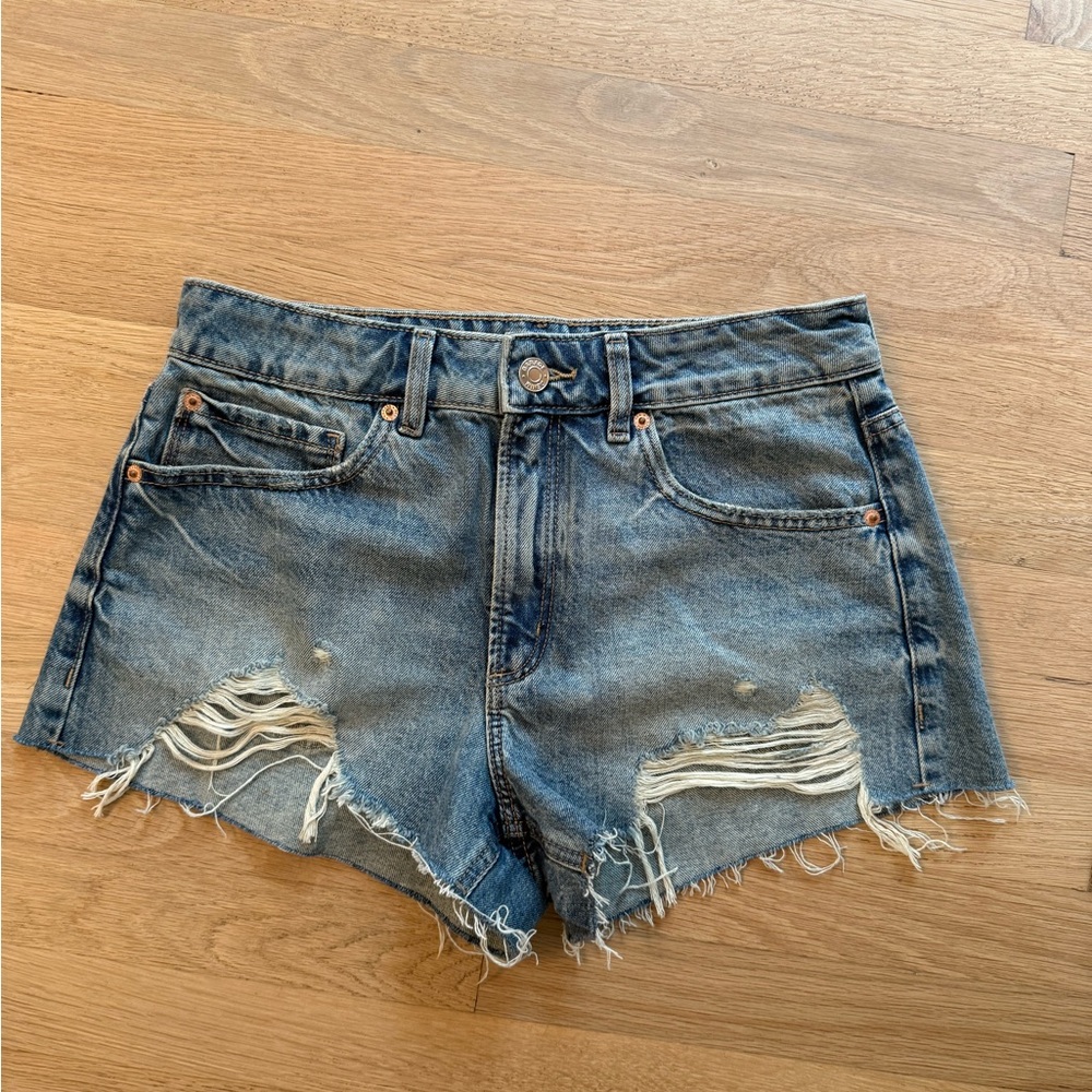 Garage Blue Jean Shorts Distressed High-Waisted